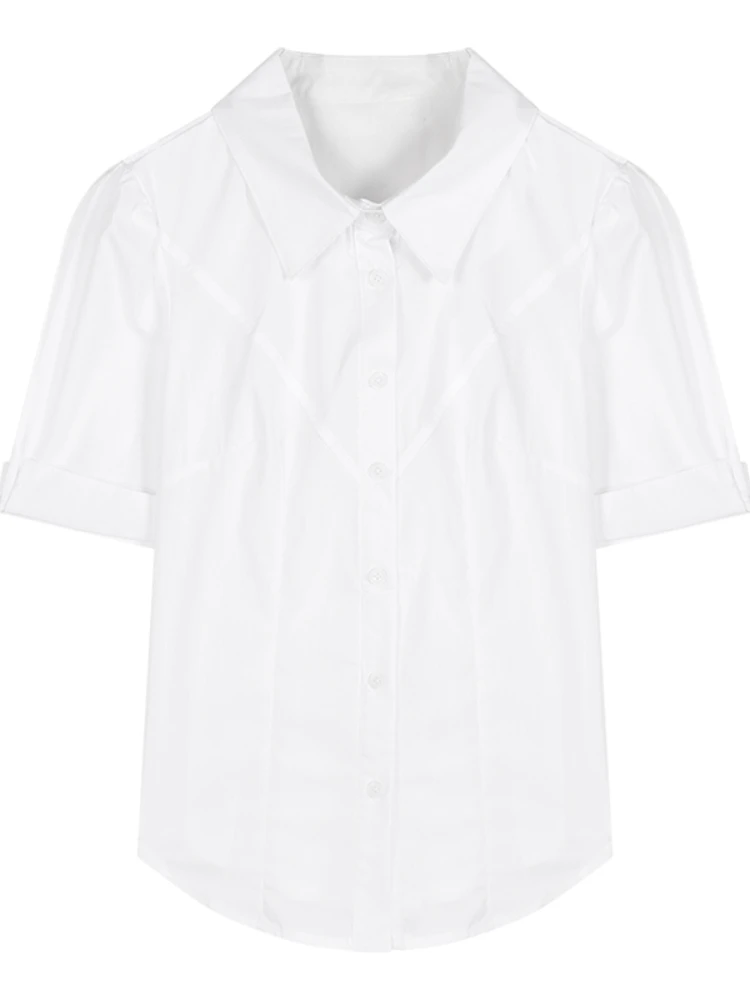 Белая рубашка + жилет из ПУ кожи плиссированная мини-юбка с коротким рукавом |