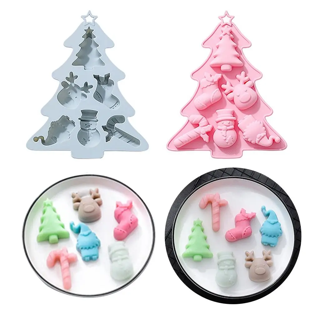 

Mould Christmas Theme 6 Cavity Chocolate Cake Mold Silicone Mold Socks Elk Crutch Santa Claus Tree Christmas Snowman