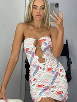 sexy strapless hollow out backless bodycon mini dress for women 2022 summer y2k print party club dresses casual beach outfits