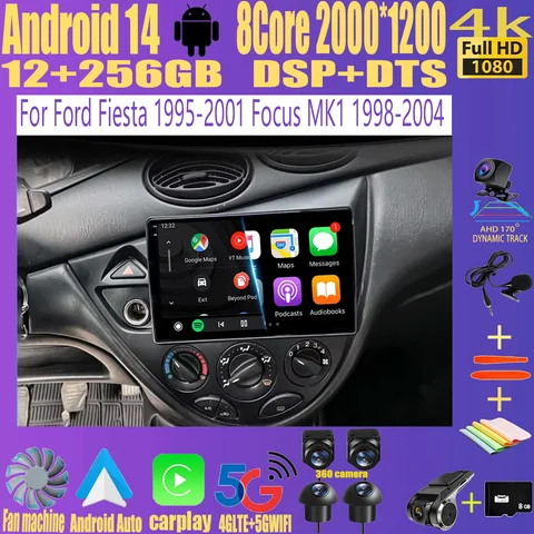 9-дюймовый Android 13 для Ford Fiesta 1995-2001 Focus MK1 1998-2004 7-дюймовый мультимедийный автомобильный радиоприемник стерео Carplay авторадио головное устройство авто