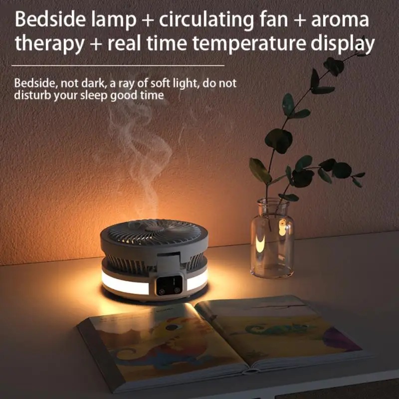 

Folding Fan With Aromatherapy Desktop Light 4-Speed Chargable Real-time Temperature Summer Fan New