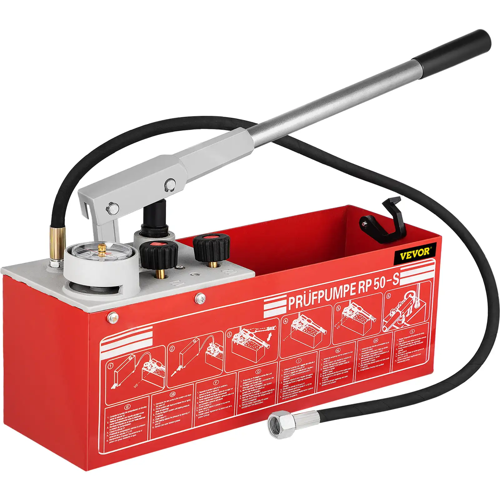 

Pump, Test Up to 25 bar/2.5 MPa, 3.2 Gallon Tank, Manual Water Tester Kit w/ Two Unit Gauge