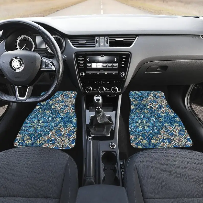 

Blue Floral Mandalas Car Floor Mats Set, Front and Back Floor Mats for Car, Car Accessories