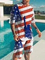 2022 summer american flag men sets tracksuit causal o neck short sleeve t shirt man sport suit 2 pieces tops and shorts clothes