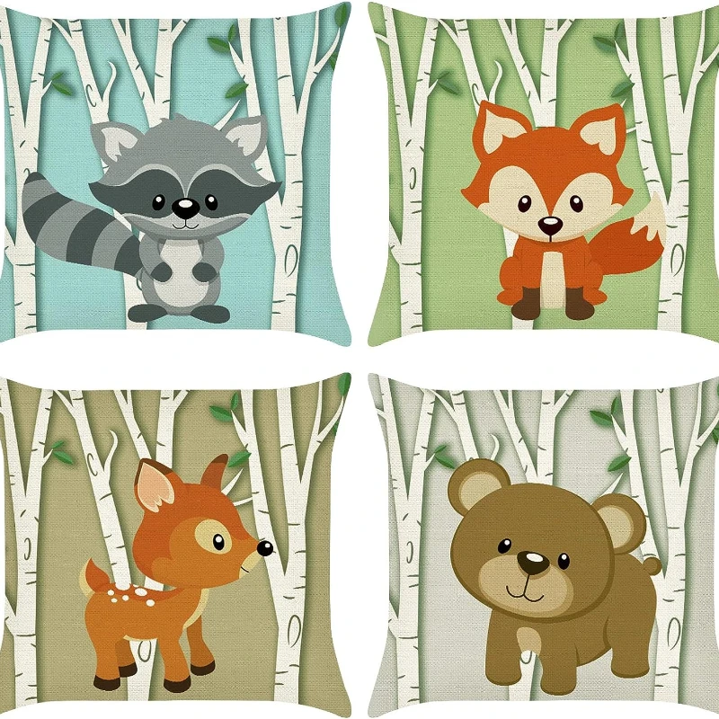 

Baby Fox Bear Decorative Pillowcase Cute Animal Linen Throw Pillow Cases for Bed Sofa Couch Kids Classroom Home Decor 40x40