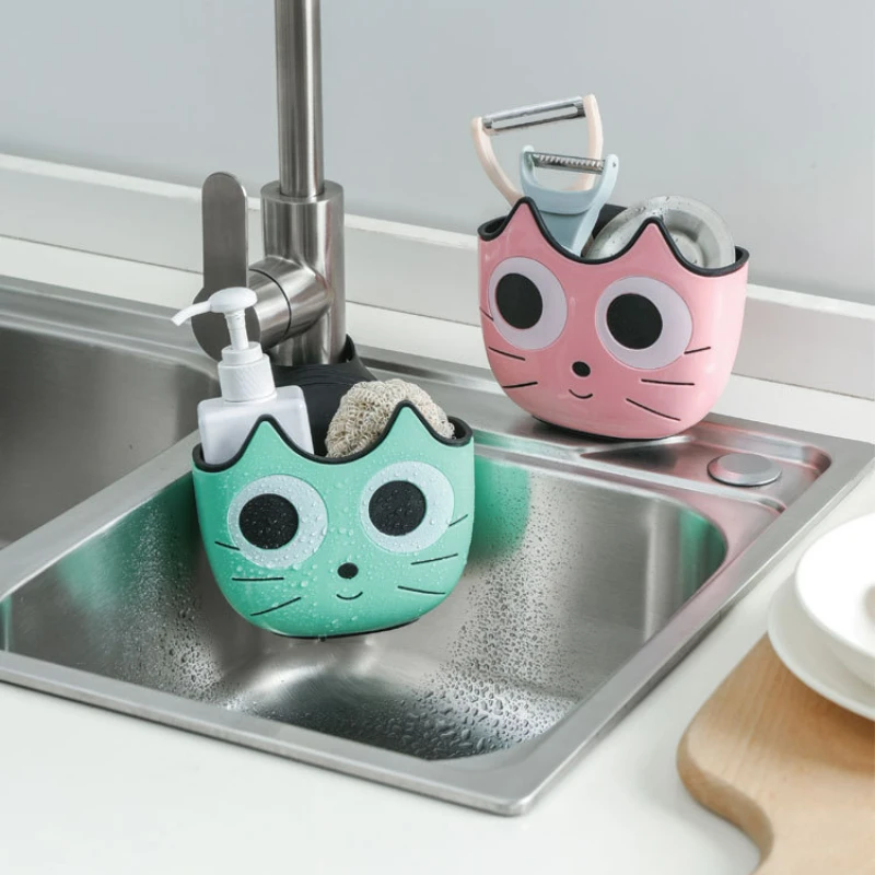 

Kitchen Items Cartoon Sink Holder Plastic Storage Organizer Hang Basket Bag Soap Sponge Drain Rack Adjustable Hanging Basket