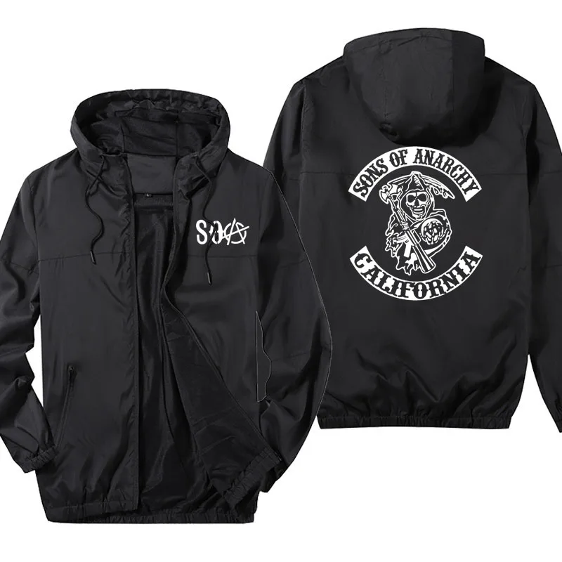 

2022 NEW Trend SOA Sons of anarchy Skull Anime print Men Hooded Jacket Spring Autumn breathable jacket tops Oversized Men tops