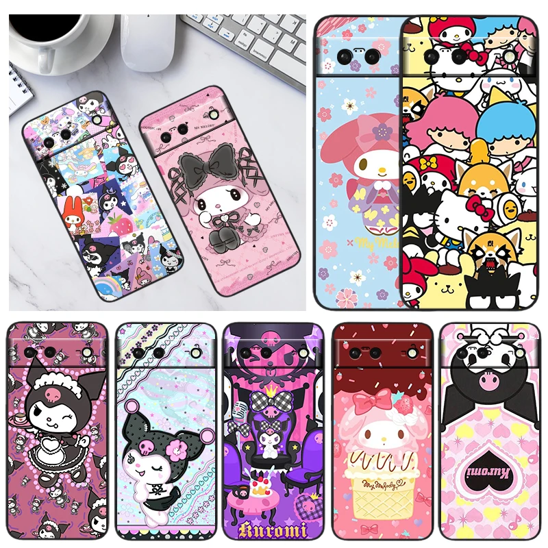 

Pink girl Melody Sanrio For Google Pixel 7 6 Pro 6A 5A 5 4 4A XL 5G Black Phone Case Shell Soft Silicone Fundas Coque Capa