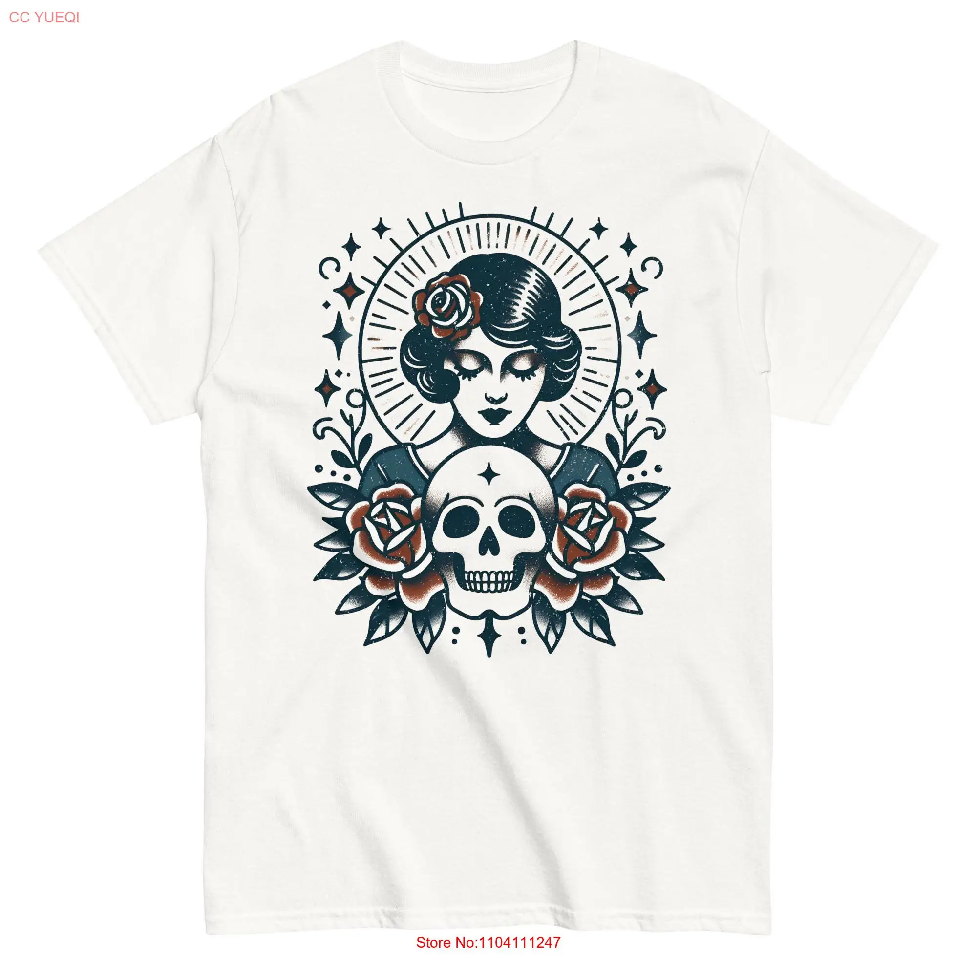 Футболка с изображением девушки и черепа уличная одежда рисунком татуировок в