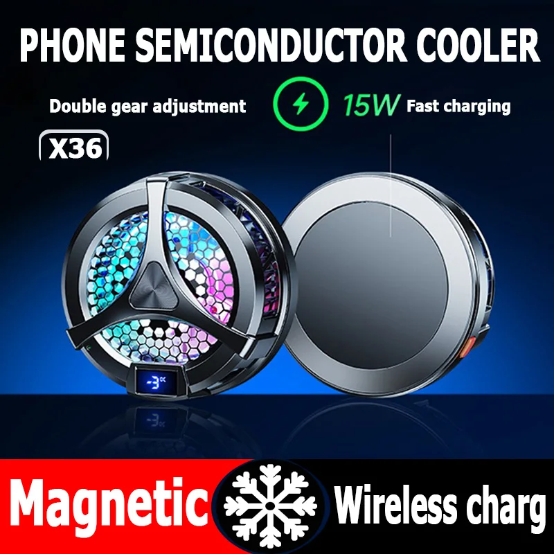 X36 Phone Semiconductor Magnetic Cooler Aluminum Wireless charging Two gear adjustment Silent cooling With Elastic back clip