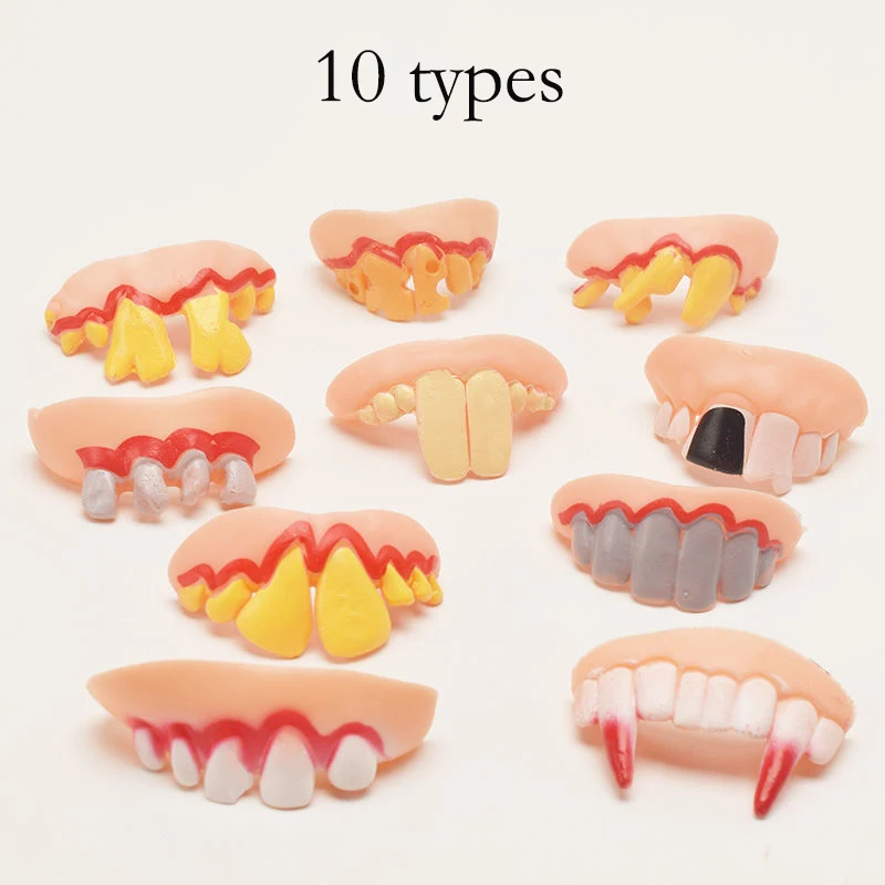 

10Pcs Funny Rubber False Tooth Dentures Bucktooth April Fool Halloween Costume Party Prank Trick Props Jokes Toy