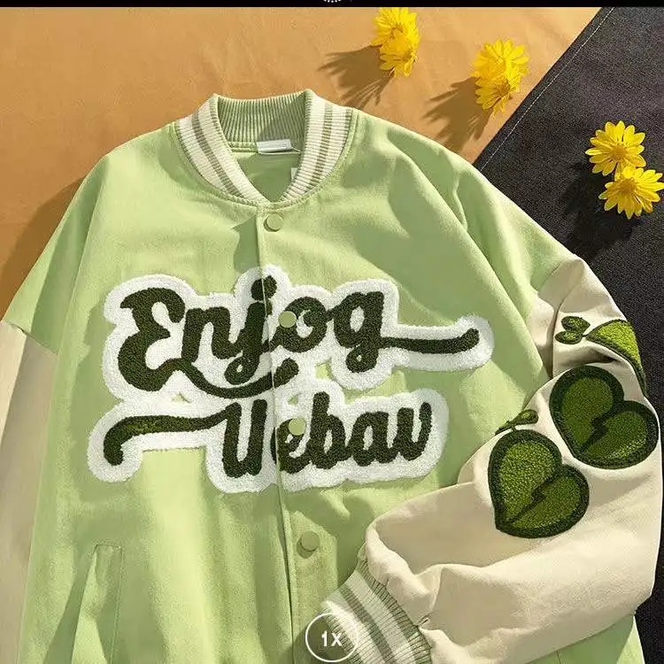Hip Hop women Varsity Jacket Cartoon Letter Embroidery loose College style Couple Bomber Harajuku Baseball Coats 2021 New | Женская