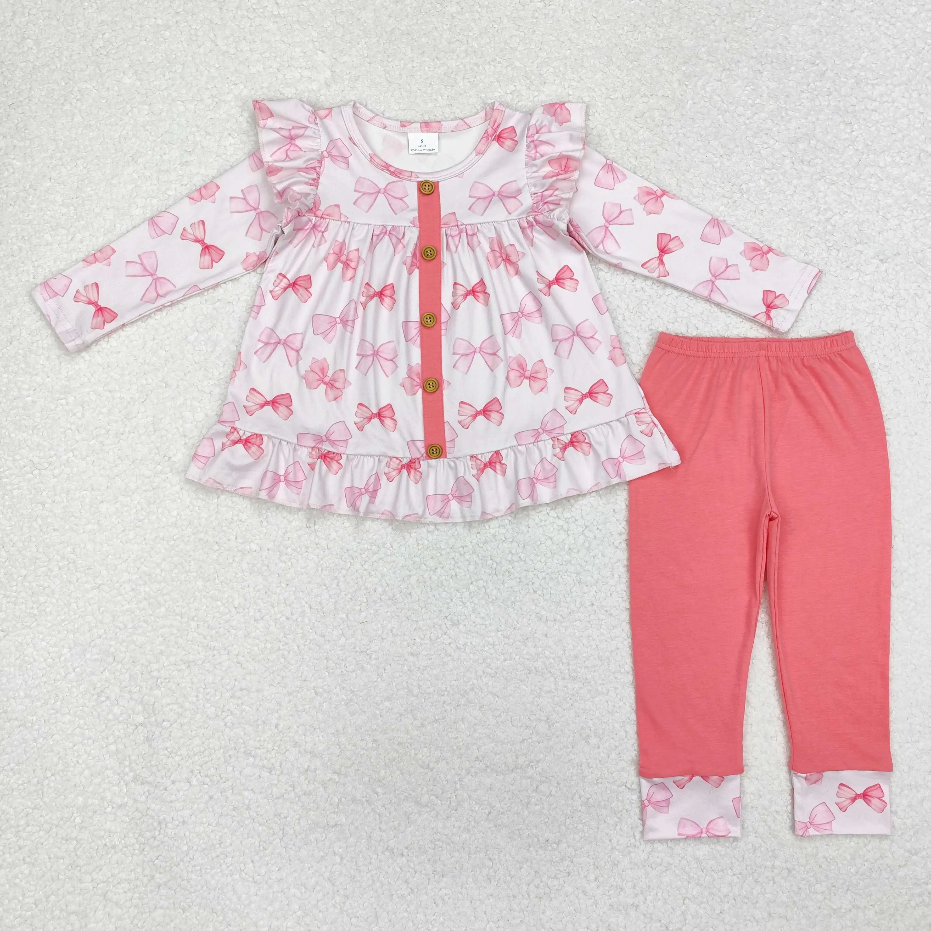 GLP1958 Kids Girls Autumn Outfit Sets Long Sleeves Butterfly pattern pink Print With Trousers Children Clothes Rts No Moq