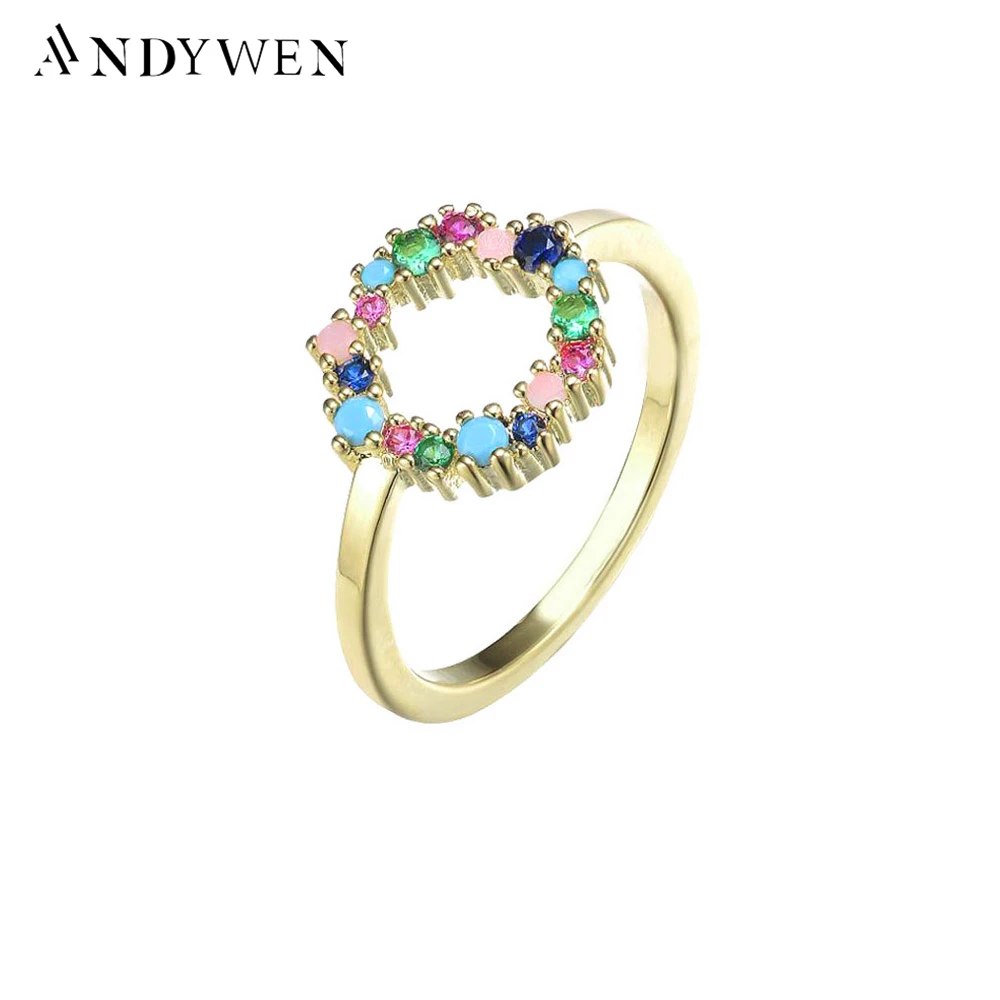 ANDYWEN 100% 925 пробы серебряные Искрящиеся кольца в стиле Тути, фрукты, 18k золото, Красочная радуга, цирконий, гвадалупа, простое кольцо, ювелирные изделия