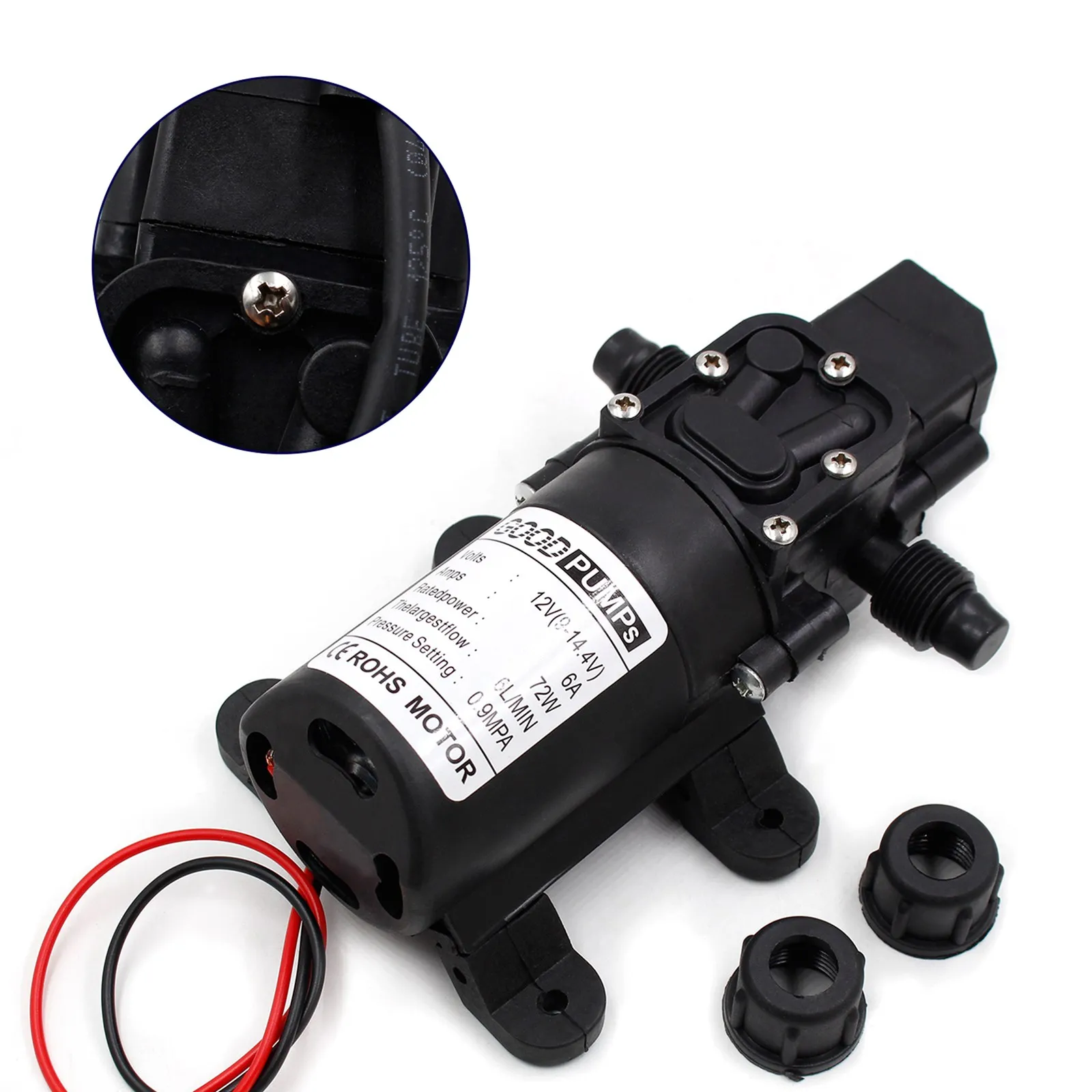 

Мембранный Водяной насос высокого давления, 12 В постоянного тока, 130 фунтов на кв. дюйм, 6 л/мин, самовсасывающий автоматический переключател...