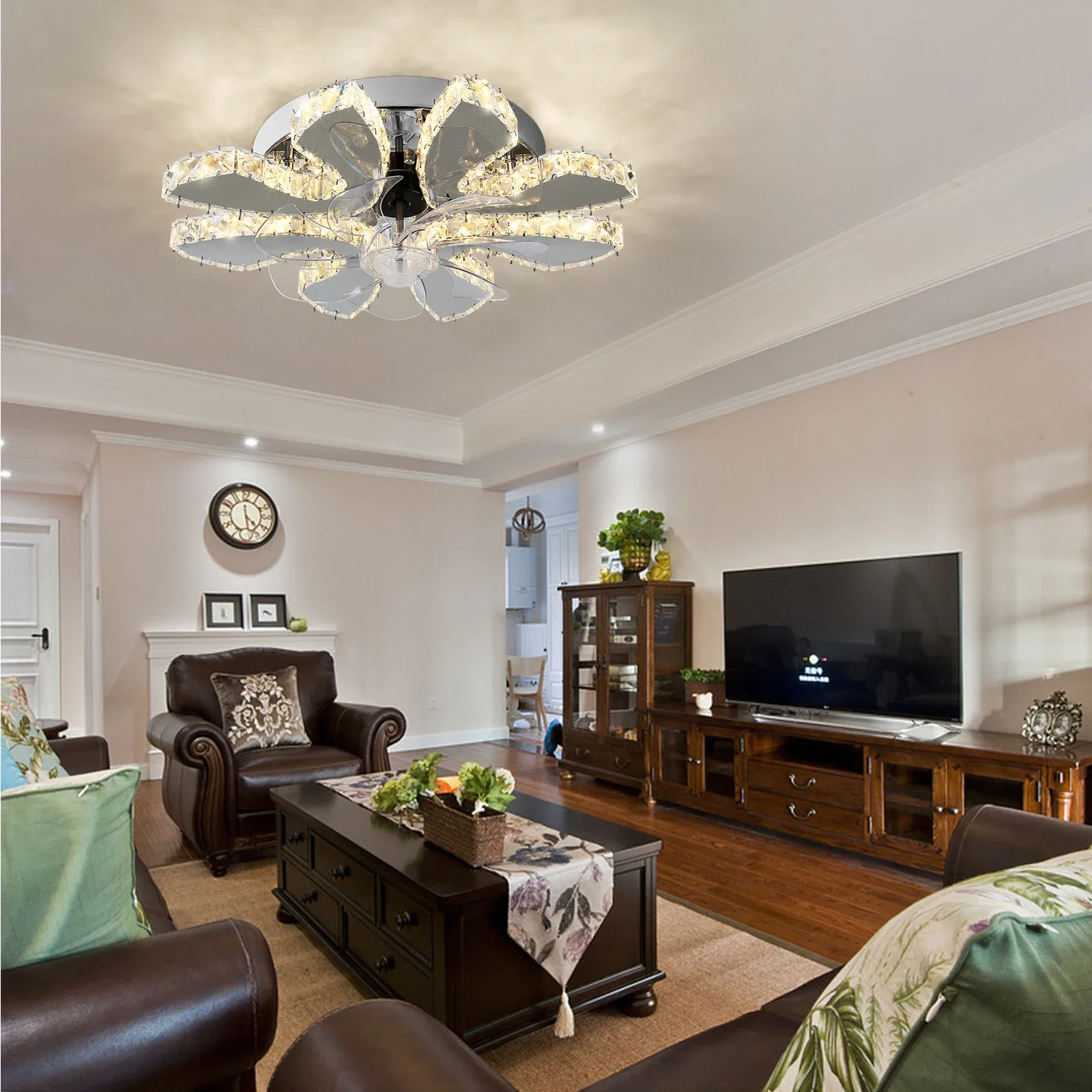 Роскошный хрустальный потолочный вентилятор светодиодная лампа современный