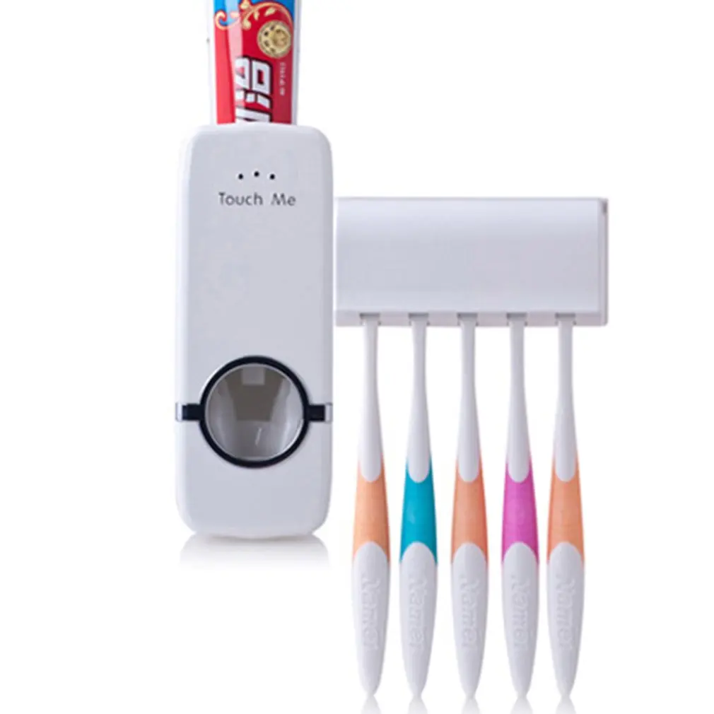 

ABS Toothbrush Holder Universal Wall Mounted Tooth Brush Organizer With Automatic Toothpaste Dispenser