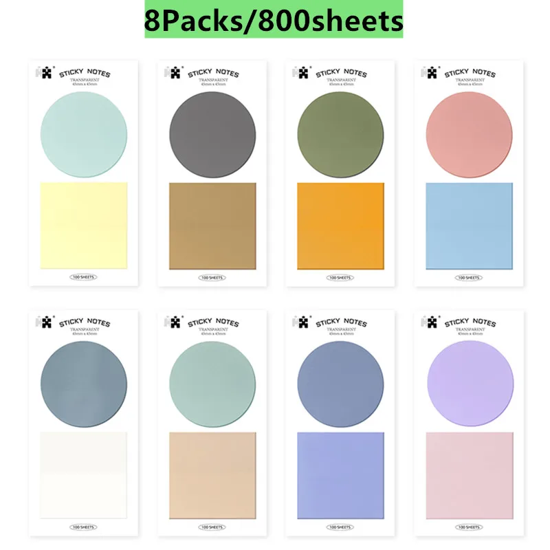 

8Packs/800 Sheets Transparent Sticky Notes Self-Adhesive Annotation Books Notepad Bookmarks Memo Pad Index Tabs Stationery