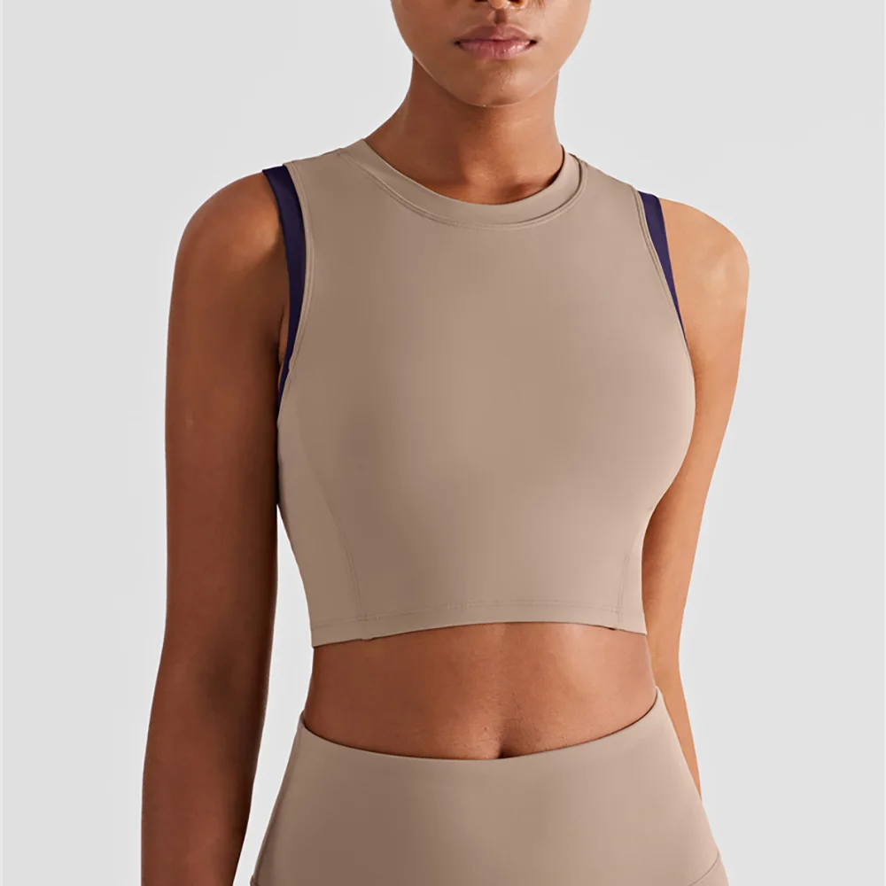 Vnazvnasi Summer New Coming Women Vest For Yoga Contrast Color Design High Push Up Sportswear With Padded Fitness Running Tops