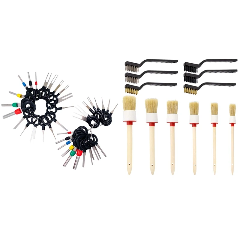 

Detailing Brush Set, 12 Packs Master Detailing Brush & Pins Terminals Removal Tools Auto Car Wire Connector Terminal Pin