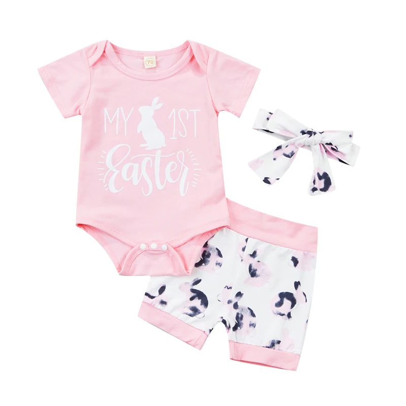 

Baby Girl/Boy Loose Tops, Pants Suit, Round Neck Short Sleeve Cartoon Rabbit Print Romper Shirt Casual Loose Shorts