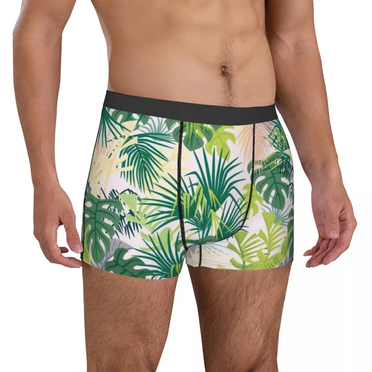 

Tropical Underwear Palm Leaf Print 3D Pouch Hot Boxershorts Custom Boxer Brief Soft Men's Underpants Plus Size 2XL