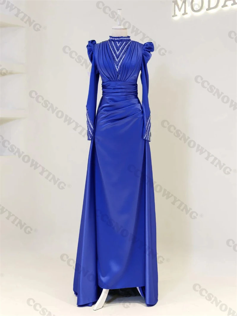 Атласные искусственные мусульманские хиджаб вечерние платья с длинным рукавом