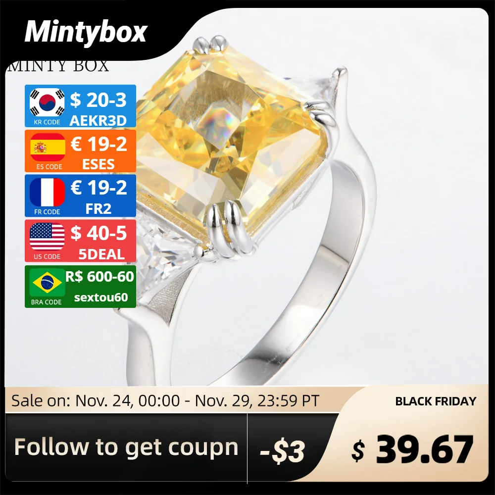 

Mintybox Carbon Diamond 925 Sterling Silver Jewelry Diamond Wedding Engagement Band Rings Classic Design Real Silver Rings