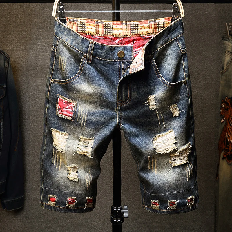 Men Denim Shorts 2022 Streetwear Breeches Knee Length Male Loose Painted Biker Jeans Summer Fashion Cargo Shorts Men Kenntrice