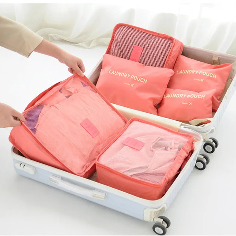 

6 PCS Travel Storage Bag Set for Clothes Tidy Organizer Wardrobe Suitcase Pouch Travel Organizer Bag Case Shoes Packing Cube Bag