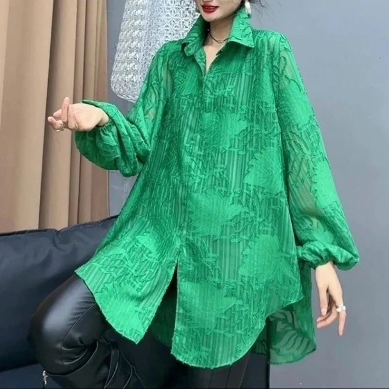 Женская свободная рубашка с длинным рукавом и принтом