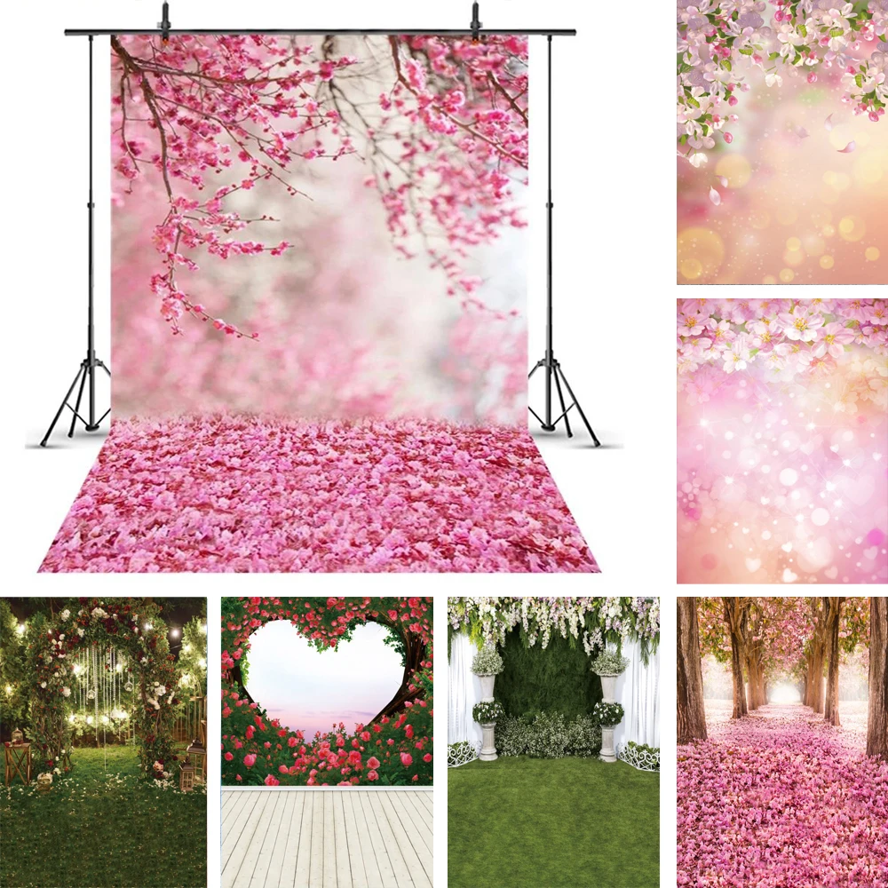 

Laeacco Pink Spring Blossom Flowers Petal Branch Love Party Baby Scenic Photo Backgrounds Photo Backdrops For Photo Studio