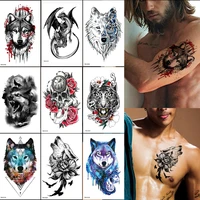 large arm sleeve temporary tattoos for men women realistic fake tattoo warrior lion tiger flower tatoo sticker tattoo waterproof