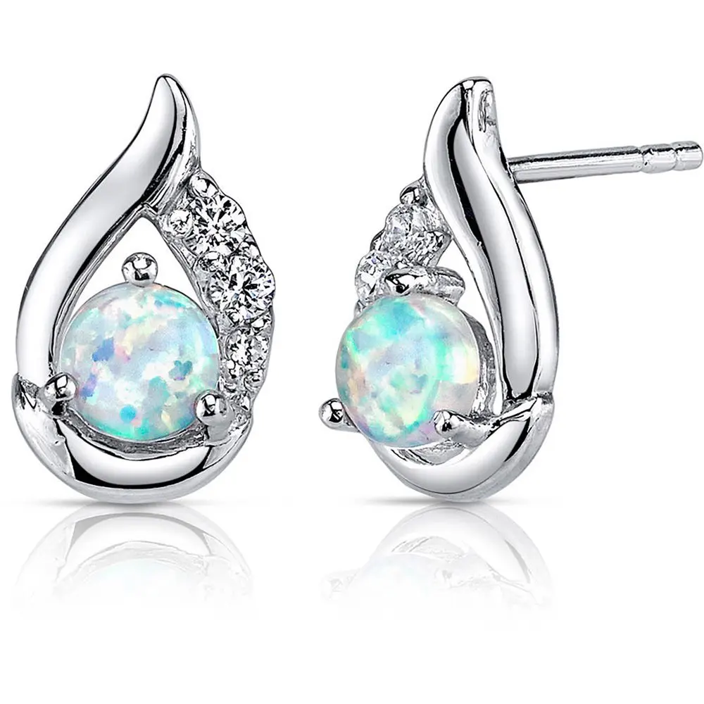 

1 ct Round Created White Opal Stud Earrings in Sterling Silver