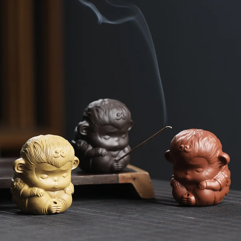 

Purple Clay tea pets Zen incense inserts handmade cute pet little monkey Teaware room Qitian Dasheng incense seat ornaments gift