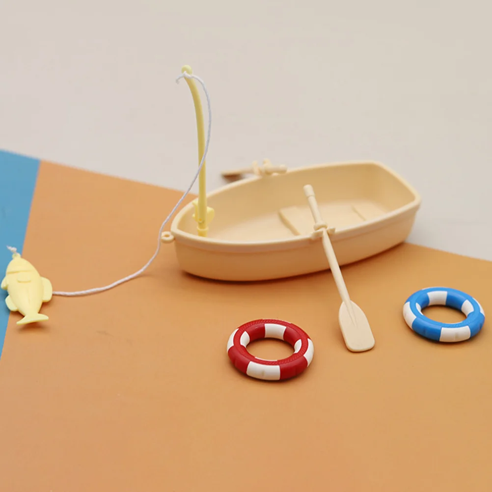 

Mini House Fishing Set Boat Mini Decor House Ring Set Micro Canoe Tiny Dollhouse Miniature Figurine Toys Swimming Swim Toy