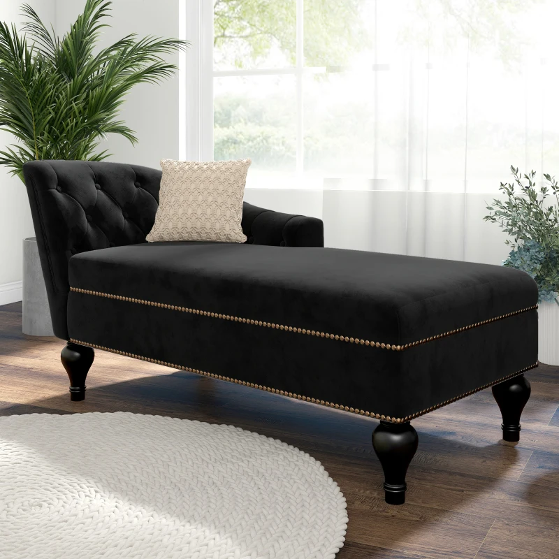 

Sleeper Lounge Sofa Chaise Lounge Indoor Chair Tufted Fabric Modern Long Lounger for Office or Living Room Nailheaded