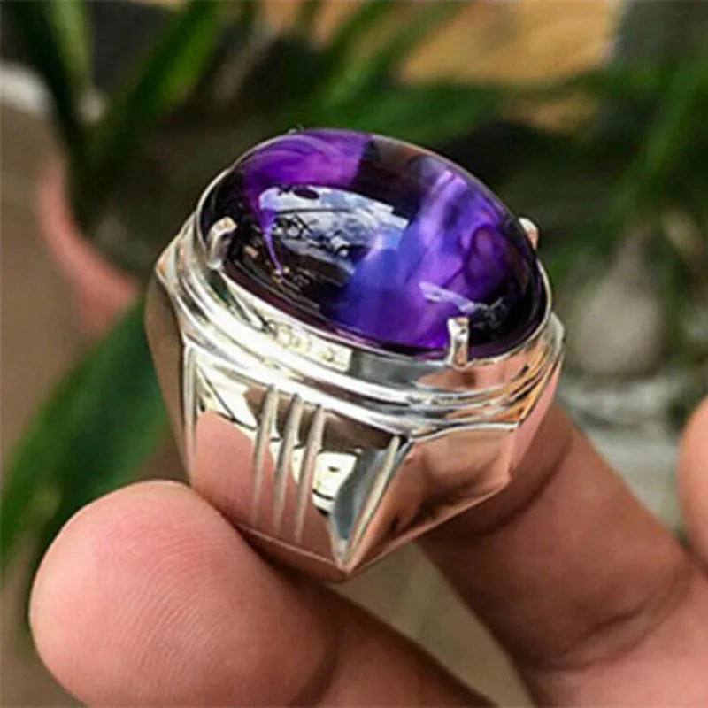 

New Purple Egg-shaped Irregular Silver Ring European and American Popular Fashion Hand Jewelry