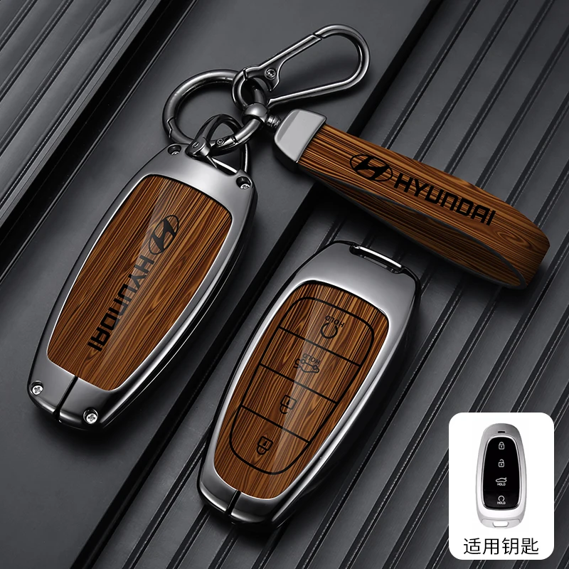 Фото Металлический стильный чехол для автомобильного ключа Hyundai Tucson Solaris Sonata Hybrid NEXO NX4 Santafe Dn8 с 3/4 кнопками, аксессуары 2020 2021 2022 №4