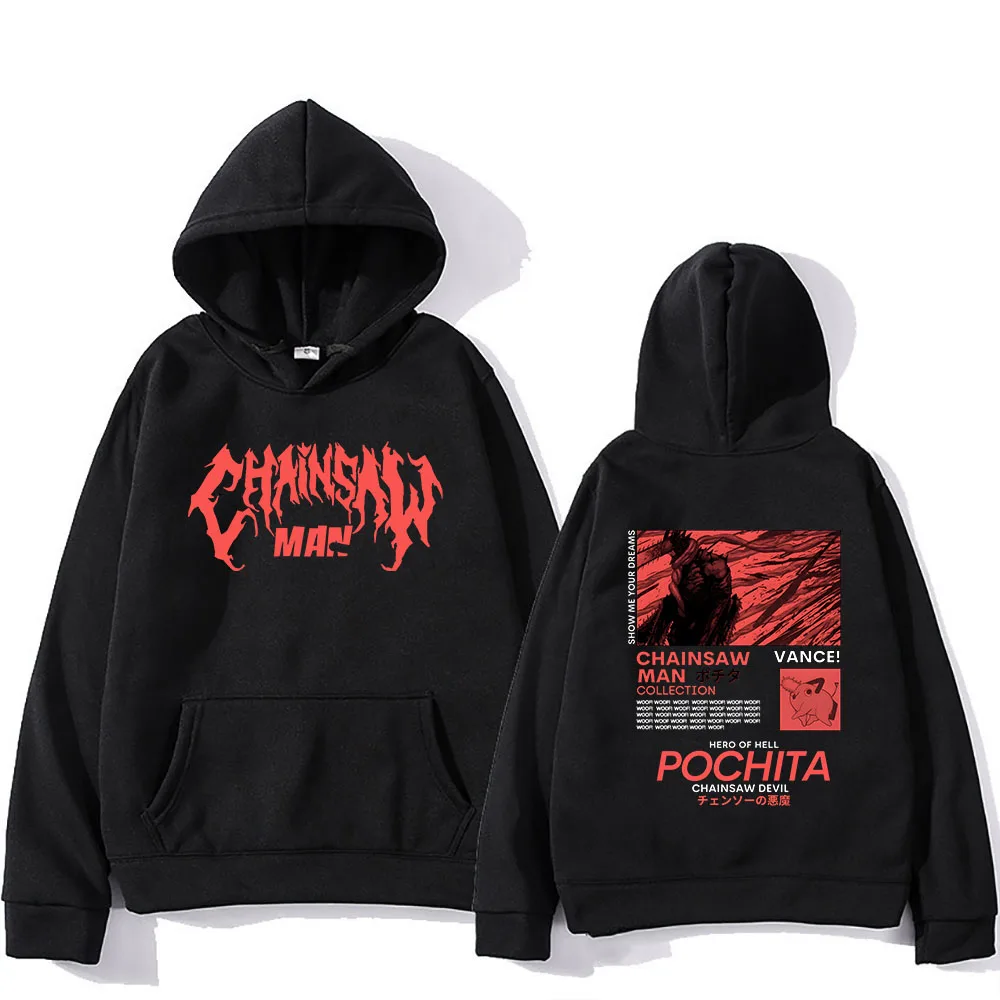 Chainsaw Man Pochita Hoodies Logo Letter Print Sweatshirts Manga Cartoon Graphic Streetwear Long Sleeve Gothic Mens Pullovers