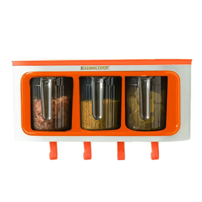 

Spice Wall Rack Clear Sugar Box With Hooks Clear Glass Seasoning Jar Sugar Salt Storage Container Kitchen Pepper Spice Rack
