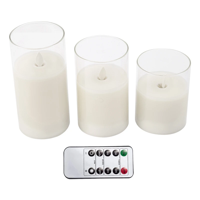 

Remote Flameless Candle Pillar Real Wax Electric LED Glass Candle Set With Control Timer, 4 Inch 5 Inch 6 Inch Pack