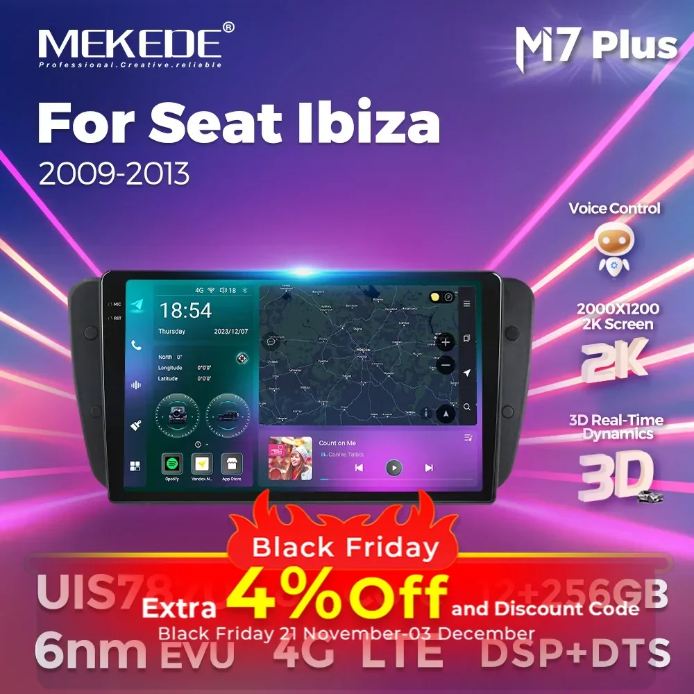 Автомобильный радиоприемник MEKEDE M7 Plus 7870 2K для Seat Ibiza 2009-2013 BT GPS WIFI беспроводной Carplay