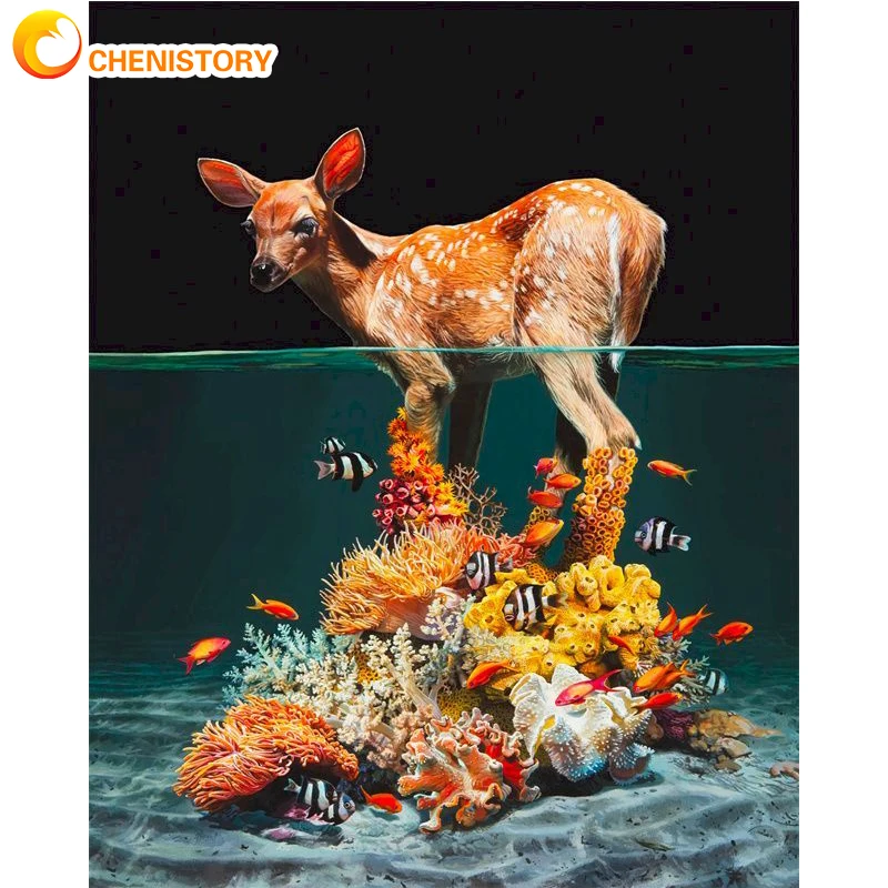 

CHENISTORY DIY Oil Picture By Numbers Landscape Adults Kits Acrylic Paint On Canvas Painting By Numbers Animal HandPainted Decor