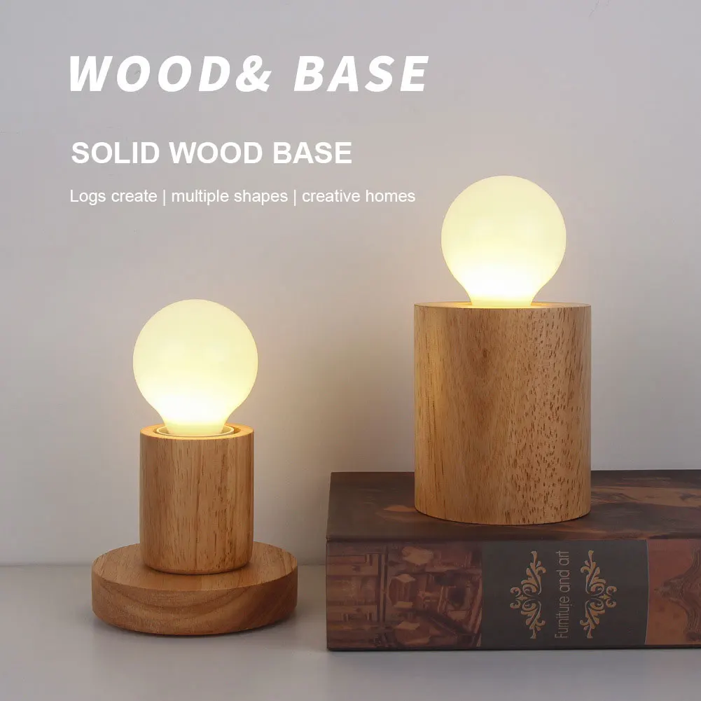 

E27 Socket Light Bulb Holder 220V Nordic Simple Wooden Base Table Lamp Home Decoration Room Decor Night Light with Switch Line