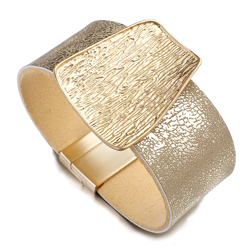 

Charm Genuine Leather Bracelet for Women Femme Fashion Wide Wrap Bracelets Bangles Jewelry Gift with Delicate Box