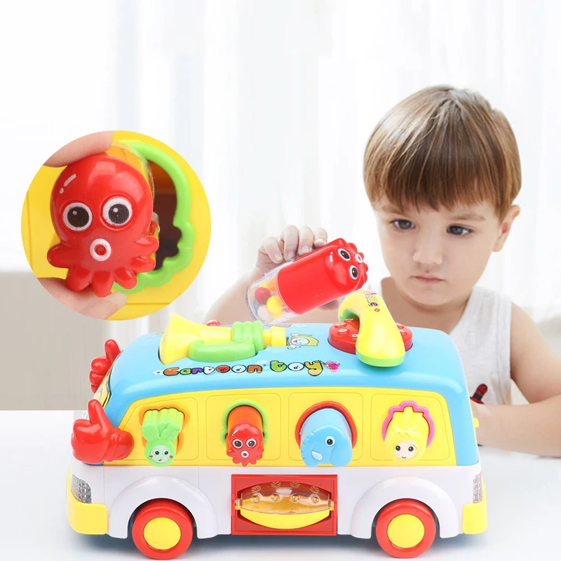 

Детские игрушки, Забавный автобус, бампер, автомобили, игра, музыка светильник светлая головоломка для раннего развития, интерактивные игру...