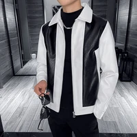 2022 spring leather jackets for mens fashion stitching motorcycle bike jackets turn down collar casual pu biker coat streetwear