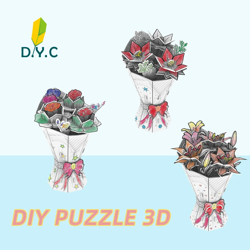 

DIY Coloring 3D Puzzle High Quality Texture Handmade Flower Paper Model Interactive Educational Toy for Children 12 Years Old
