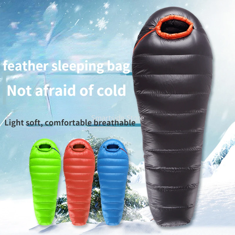 Outdoor Camping Down Sleeping Bag Mummy Style White Goose Down Adult Camping Hiking Equipment Portable Warm Sleeping Bag